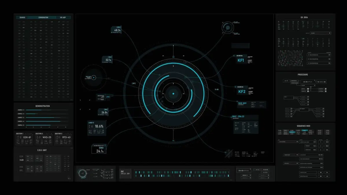 Futuristic software system interface illustrating SOA OS23’s modular and AI-integrated architecture