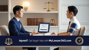 Injury victim receiving legal consultation from a personal injury lawyer through mylawyer360.com