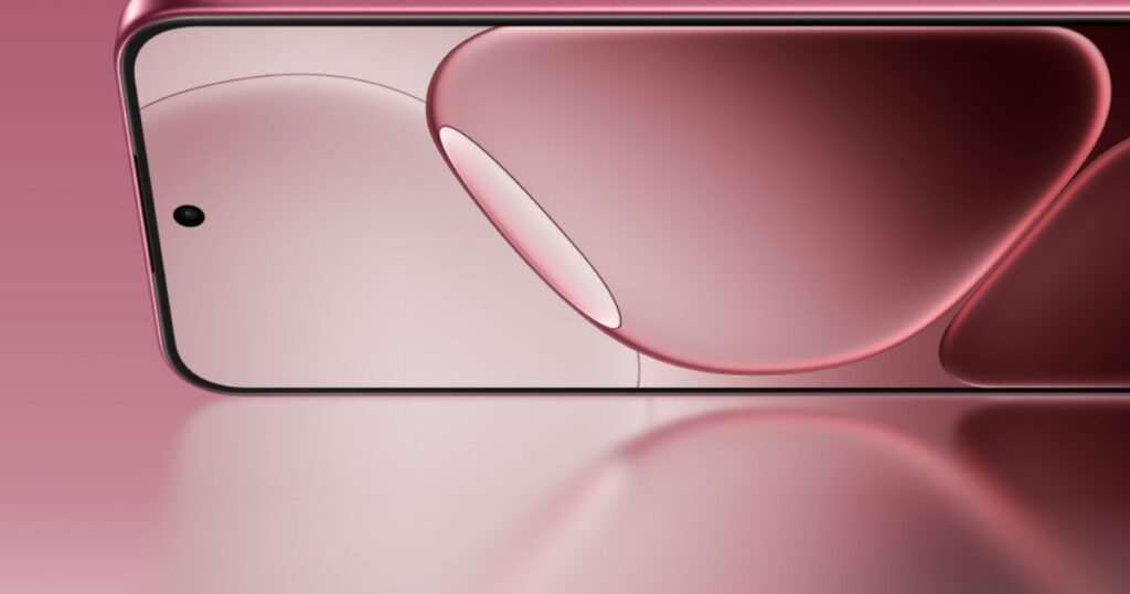 Full-screen AMOLED display with punch-hole front camera and edge-to-edge design in pink theme